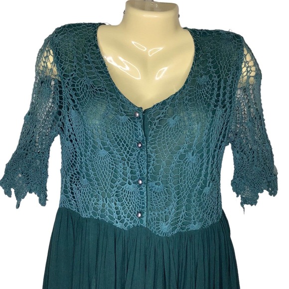 Vintage Dress Womens Small Green Crochet Top Pleated Skirt 90s Boho Grunge Midi - Picture 4 of 8